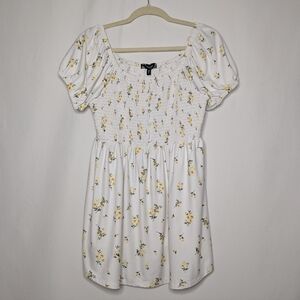 Derek Heart Womens Floral White Coquette Milkmaid  Puff Sleeve Top 1X